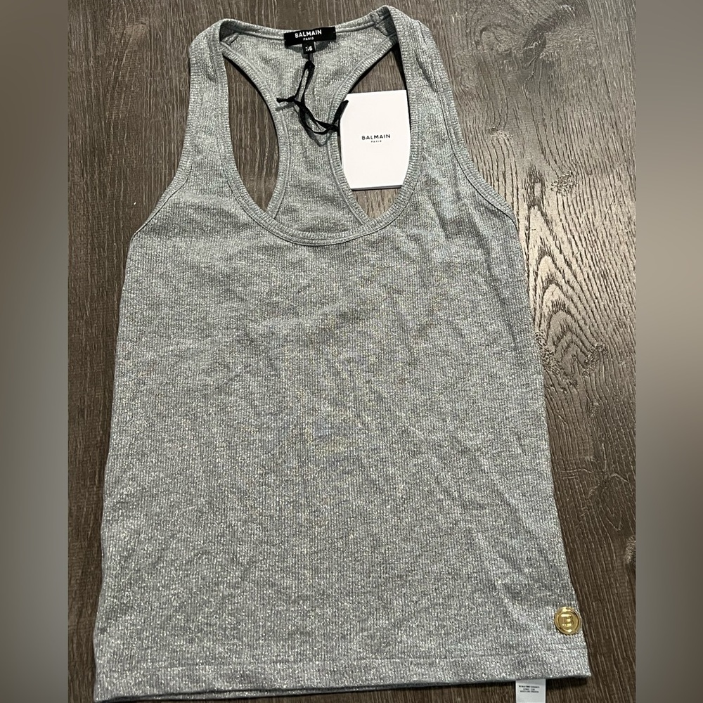 BALMAIN***Silver Sparkly Lame Tank Top***F36/Small $675 - Picture 2 of 6